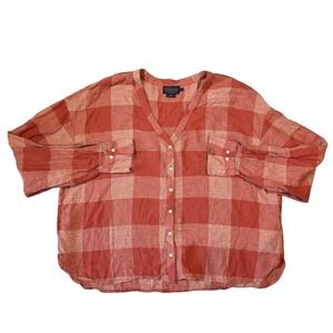 Pendleton Shirt Women XL Linen Blend Plaid Button Up Peasant Cottagecore Western